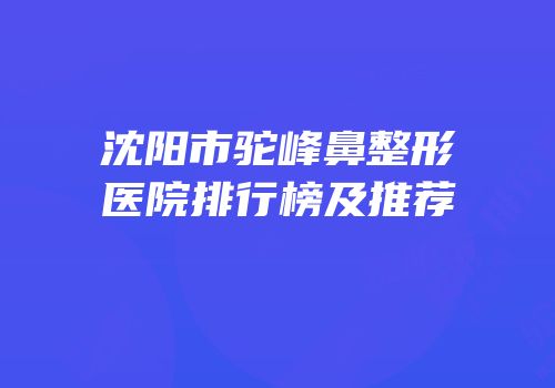 沈阳市驼峰鼻整形医院排行榜及推荐