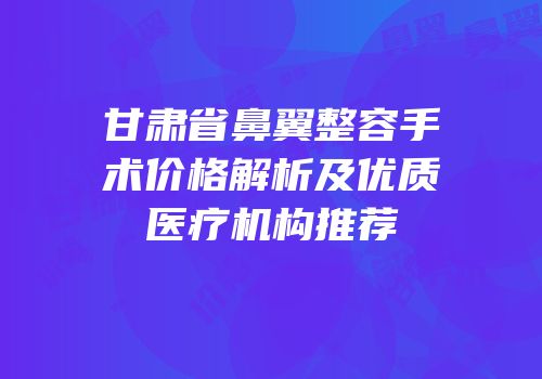 甘肃省鼻翼整容手术价格解析及优质医疗机构推荐