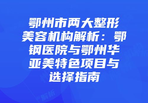 鄂州市两大整形美容机构解析：鄂钢医院与鄂州华亚美特色项目与选择指南