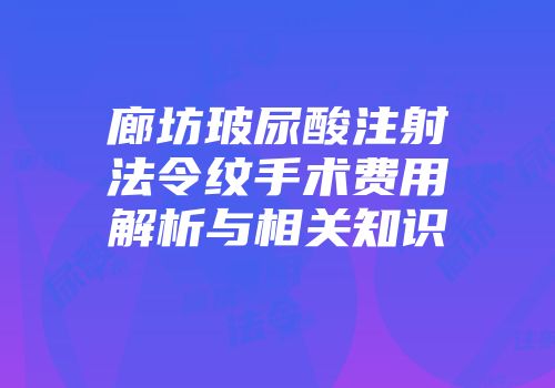 廊坊玻尿酸注射法令纹手术费用解析与相关知识