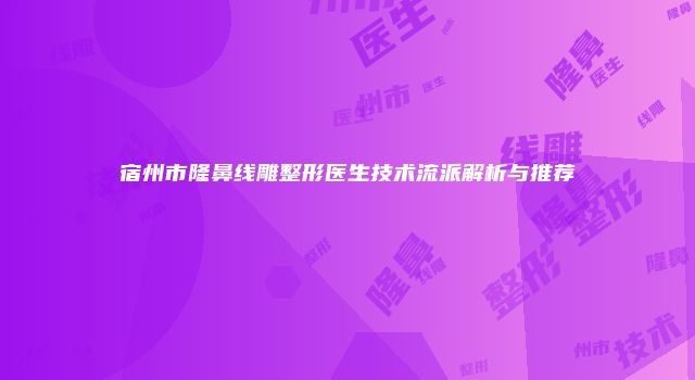 宿州市隆鼻线雕整形医生技术流派解析与推荐
