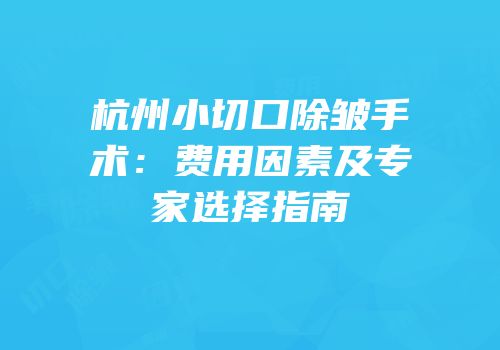 杭州小切口除皱手术：费用因素及专家选择指南