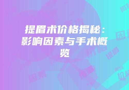 提眉术价格揭秘：影响因素与手术概览