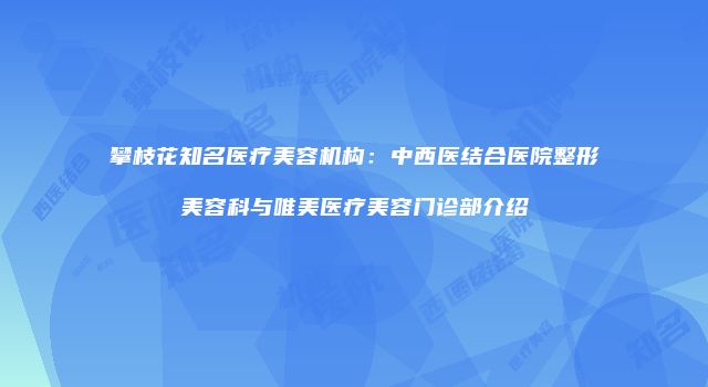 攀枝花知名医疗美容机构：中西医结合医院整形美容科与唯美医疗美容门诊部介绍
