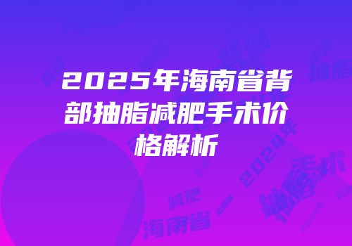 2025年海南省背部抽脂减肥手术价格解析