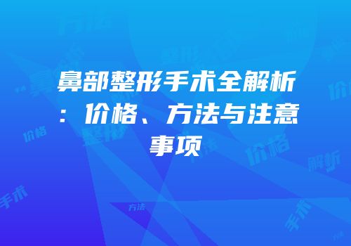 鼻部整形手术全解析：价格、方法与注意事项
