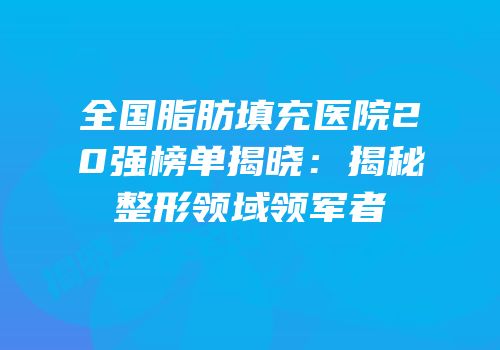 全国脂肪填充医院20强榜单揭晓：揭秘整形领域领军者