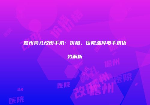 儋州鼻孔改形手术：价格、医院选择与手术优势解析