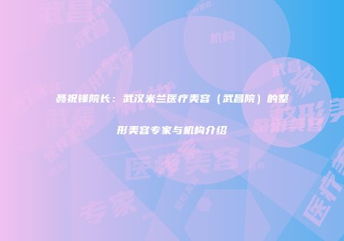 聂祝锋院长：武汉米兰医疗美容（武昌院）的整形美容专家与机构介绍