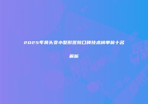 2025年鼻头变小整形医院口碑技术榜单前十名解析