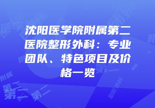 沈阳医学院附属第二医院整形外科：专业团队、特色项目及价格一览