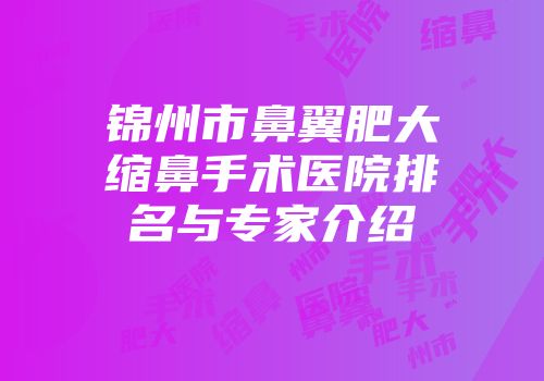 锦州市鼻翼肥大缩鼻手术医院排名与专家介绍
