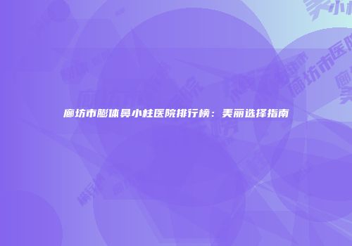 廊坊市膨体鼻小柱医院排行榜：美丽选择指南