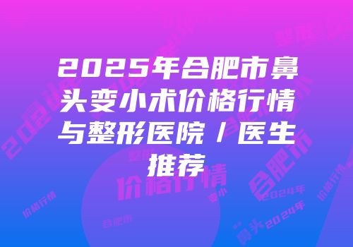 2025年合肥市鼻头变小术价格行情与整形医院／医生推荐