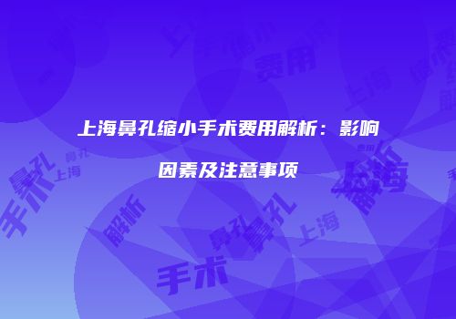 上海鼻孔缩小手术费用解析：影响因素及注意事项