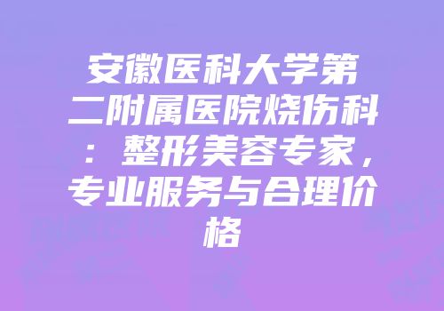 安徽医科大学第二附属医院烧伤科：整形美容专家，专业服务与合理价格
