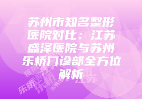 苏州市知名整形医院对比：江苏盛泽医院与苏州乐桥门诊部全方位解析