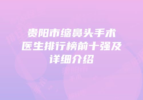 贵阳市缩鼻头手术医生排行榜前十强及详细介绍