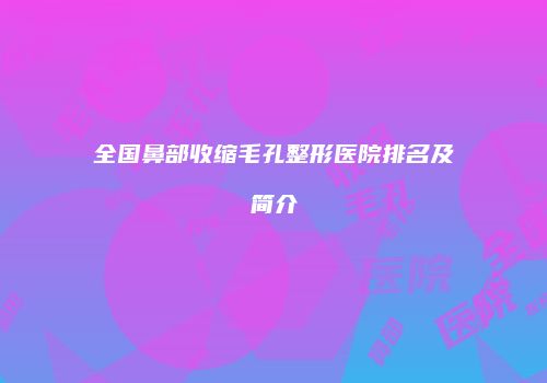 全国鼻部收缩毛孔整形医院排名及简介