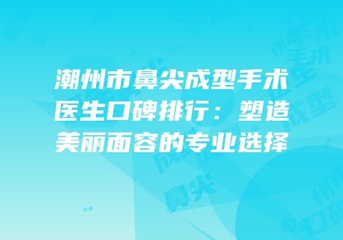 潮州市鼻尖成型手术医生口碑排行：塑造美丽面容的专业选择