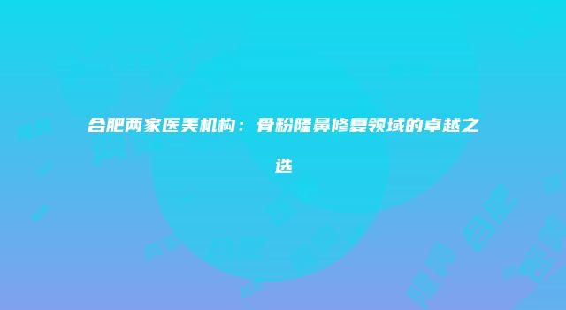 合肥两家医美机构：骨粉隆鼻修复领域的卓越之选
