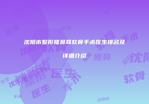 沈阳市整形隆鼻耳软骨手术医生排名及详细介绍