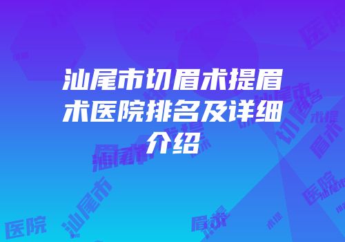 汕尾市切眉术提眉术医院排名及详细介绍