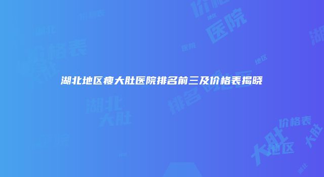 湖北地区瘦大肚医院排名前三及价格表揭晓