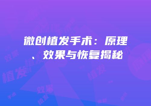 微创植发手术：原理、效果与恢复揭秘
