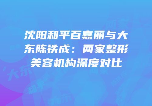 沈阳和平百嘉丽与大东陈铁成：两家整形美容机构深度对比