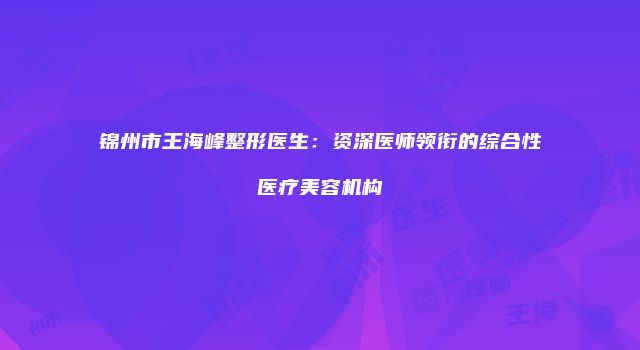 锦州市王海峰整形医生：资深医师领衔的综合性医疗美容机构