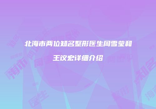 北海市两位知名整形医生周雪莹和王议宏详细介绍