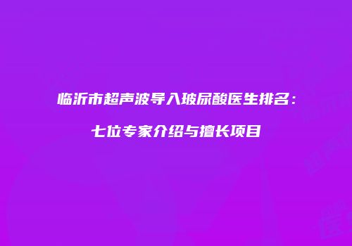 临沂市超声波导入玻尿酸医生排名：七位专家介绍与擅长项目