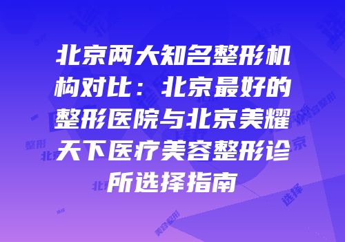 北京两大知名整形机构对比：北京最好的整形医院与北京美耀天下医疗美容整形诊所选择指南
