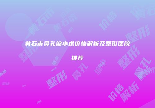 黄石市鼻孔缩小术价格解析及整形医院推荐