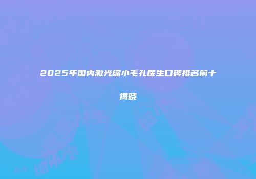 2025年国内激光缩小毛孔医生口碑排名前十揭晓