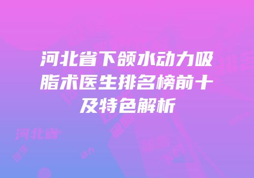 河北省下颌水动力吸脂术医生排名榜前十及特色解析