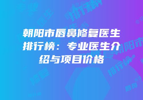 朝阳市唇鼻修复医生排行榜：专业医生介绍与项目价格