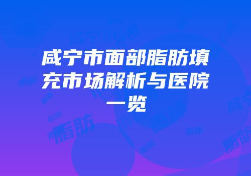 咸宁市面部脂肪填充市场解析与医院一览