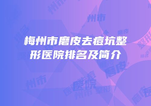 梅州市磨皮去痘坑整形医院排名及简介