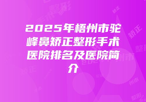 2025年梧州市驼峰鼻矫正整形手术医院排名及医院简介