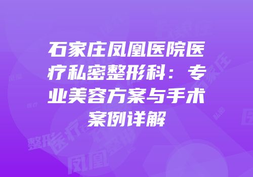 石家庄凤凰医院医疗私密整形科：专业美容方案与手术案例详解