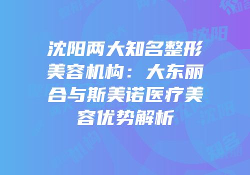 沈阳两大知名整形美容机构：大东丽合与斯美诺医疗美容优势解析