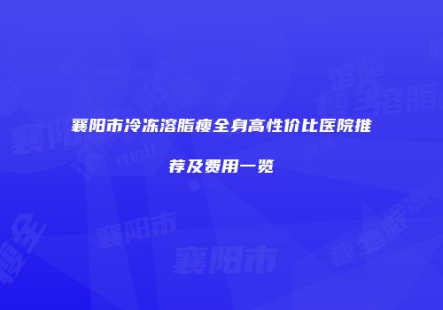 襄阳市冷冻溶脂瘦全身高性价比医院推荐及费用一览