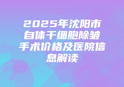 2025年沈阳市自体干细胞除皱手术价格及医院信息解读