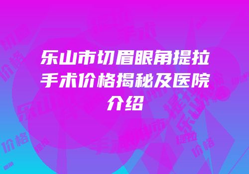 乐山市切眉眼角提拉手术价格揭秘及医院介绍
