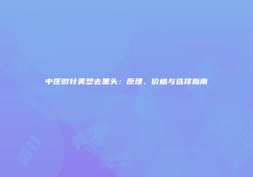中医微针美塑去黑头：原理、价格与选择指南