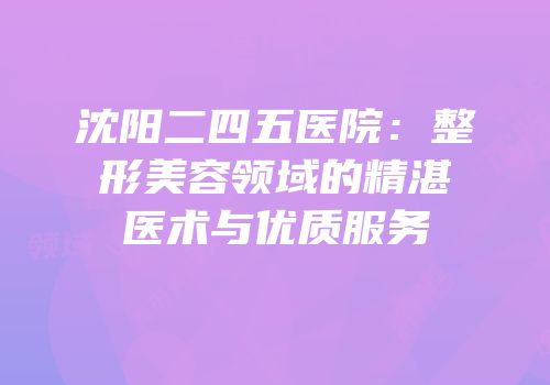 沈阳二四五医院：整形美容领域的精湛医术与优质服务