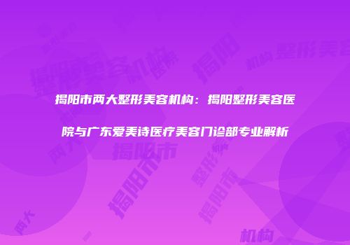 揭阳市两大整形美容机构：揭阳整形美容医院与广东爱美诗医疗美容门诊部专业解析