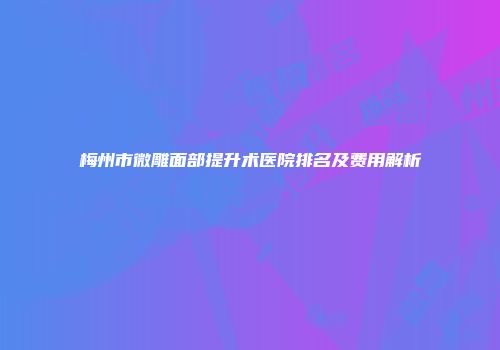 梅州市微雕面部提升术医院排名及费用解析